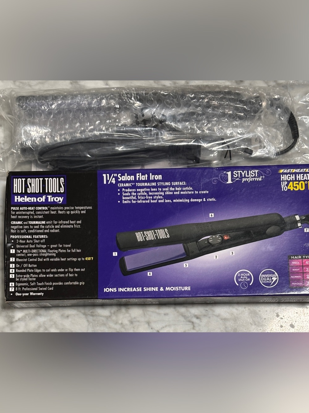 Hot Shot Tools 1 1/4 Salon Ceramic Tourmaline Flat Iron NWT - Picture 2 of 4